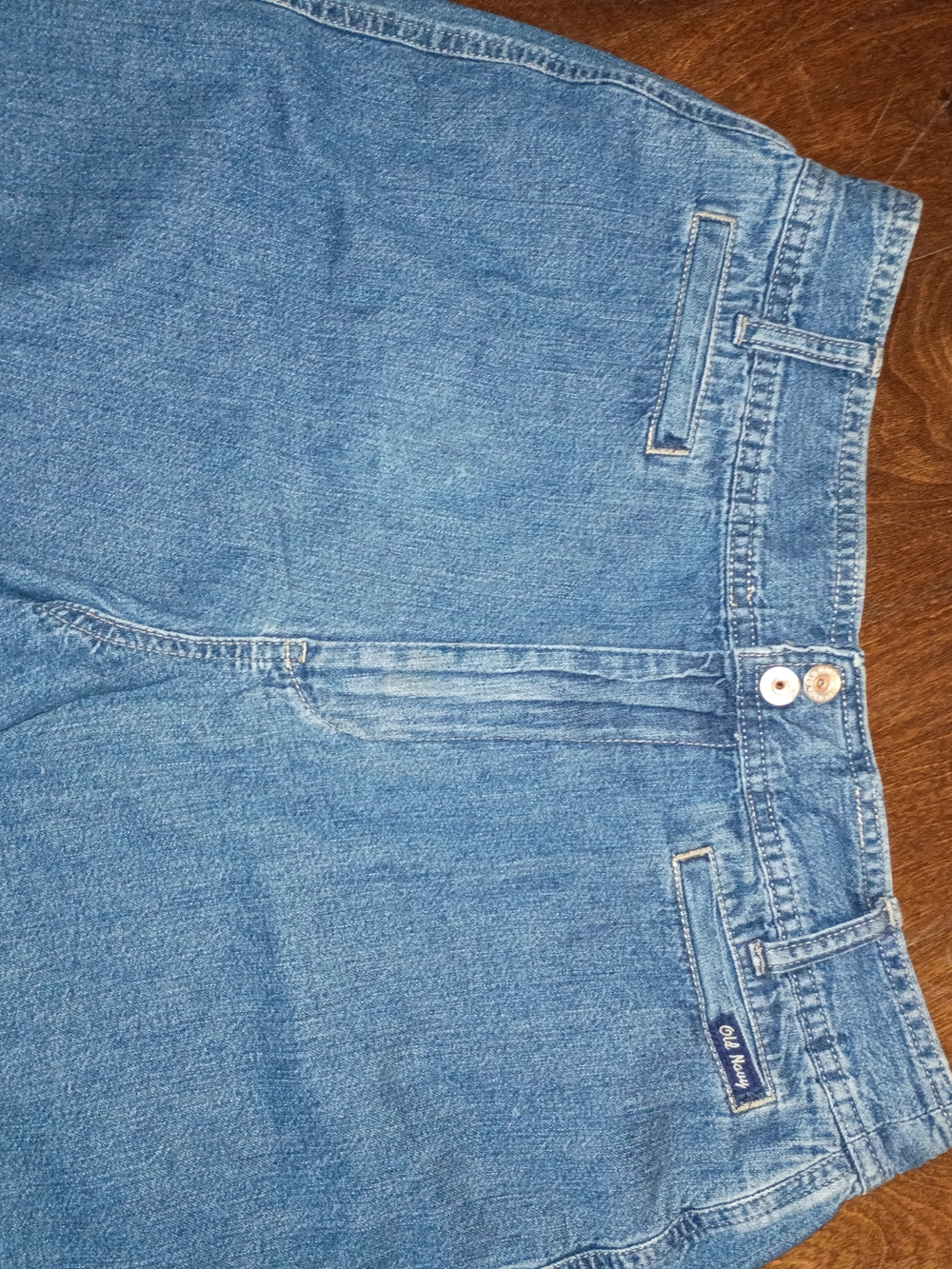 Old Navy Blue Denim Shorts with Red & Navy Logo Patch